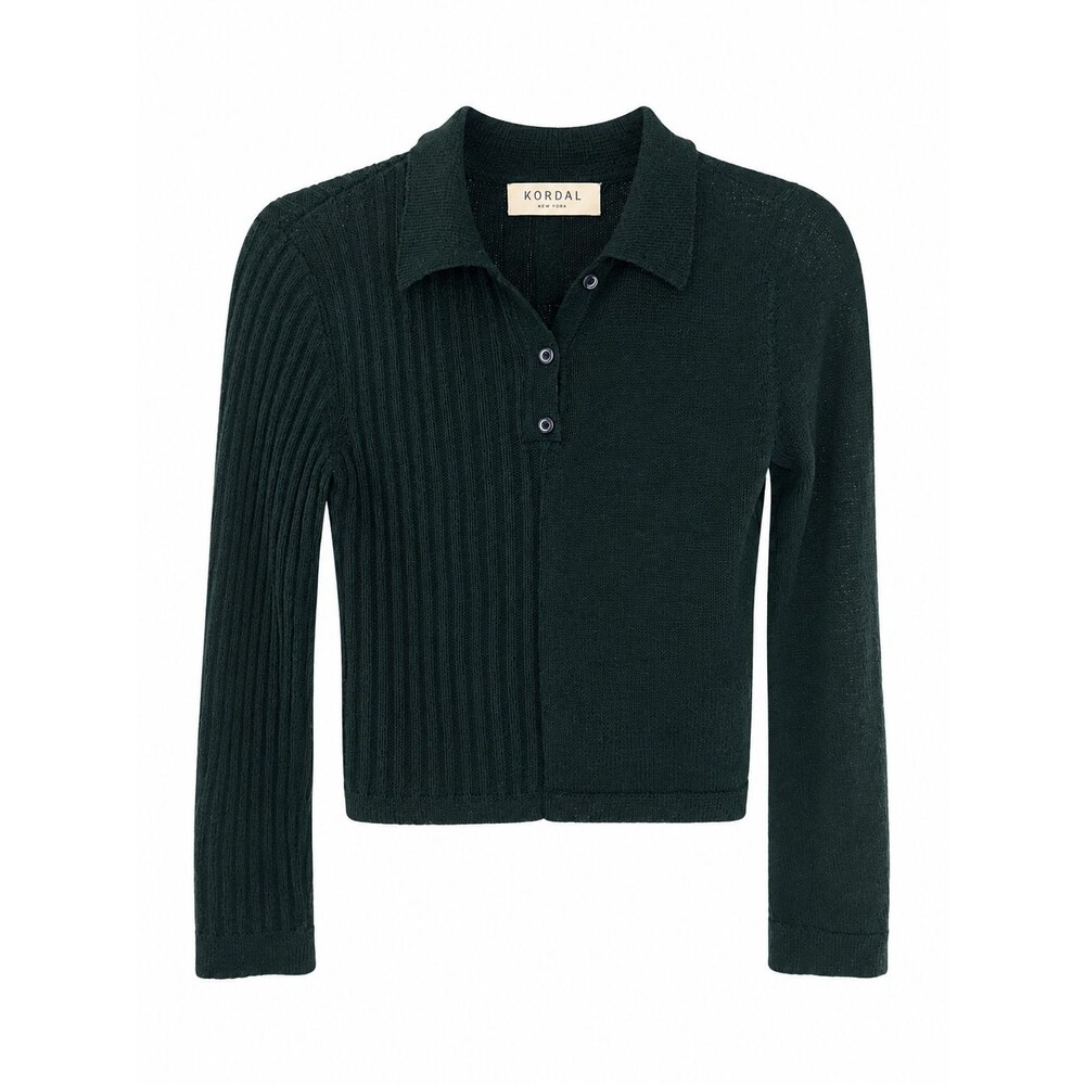 Women's Green Kordal Laura Collared Baby Alpaca Silk Cropped Sweater Size S